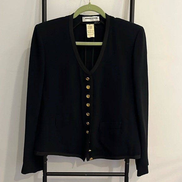 Sonia Rykiel V-neck Button Down Black Button Detail Blazer Women Size 44